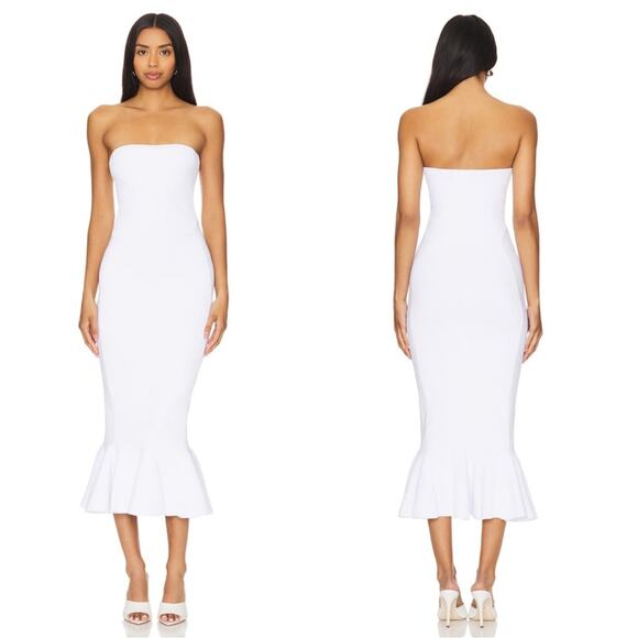 Retrofete Tillee Rib Knit Strapless Bodycon Iridescent White Midi Dress Size L - Picture 1 of 11